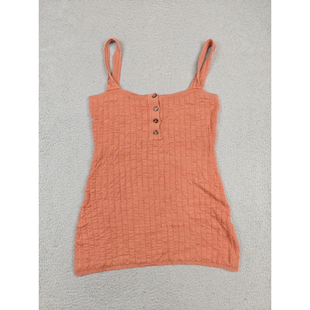 Free People FP‎ Beach Tank Top Womens Medium Orange Button Knit Camisole - Picture 3 of 7